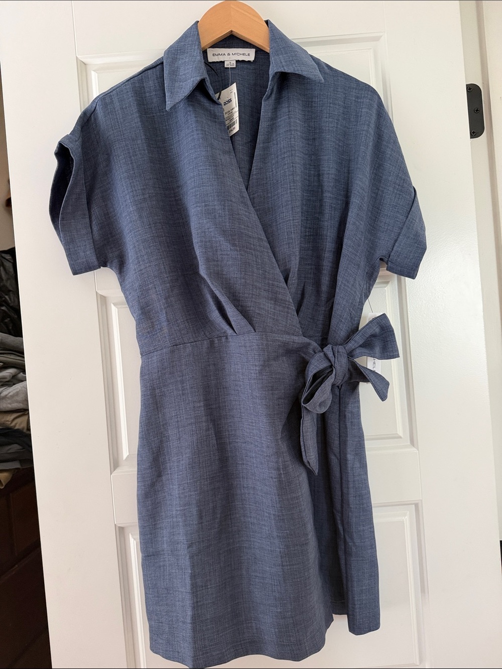 Emma & Michele Slate Blue Short Sleeve Wrap Mini dress/romper